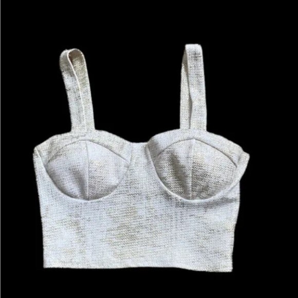 Charlotte Russe Cropped Top Size Small Stretch White &Gold Glitter Cami - Picture 2 of 11